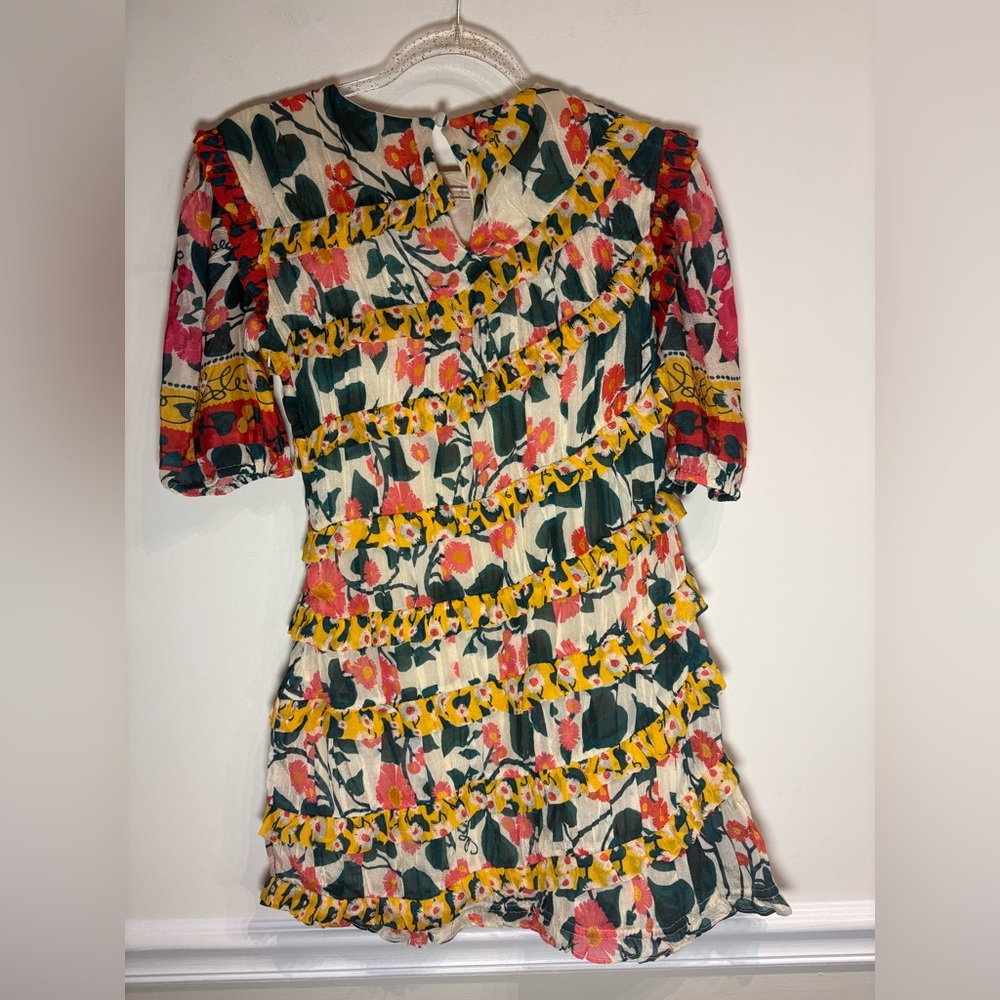 Farm Rio Anthropologie NWT Puff Sleeve Mini Dress in Yellow Floral Motif Small - Picture 11 of 11